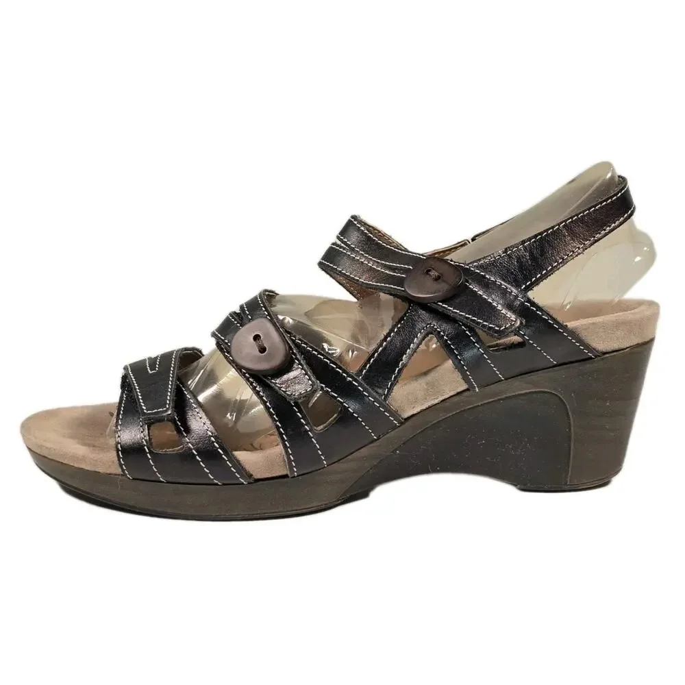 Romika Waikiki 12 Jamaica Black Sz 39 (US 8.5) Strappy Wedge Sandals 83012-43100